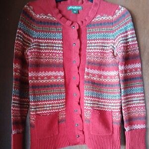 Eddie Bauer Red and Green Patterned Cardigan